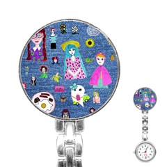 Blue Denim And Drawings Stainless Steel Nurses Watch by snowwhitegirl