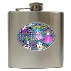 Blue Denim And Drawings Daisies Hip Flask (6 Oz) by snowwhitegirl