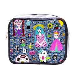 Blue Denim And Drawings Daisies Mini Toiletries Bag (one Side) by snowwhitegirl