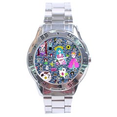 Blue Denim And Drawings Daisies Stainless Steel Analogue Watch by snowwhitegirl