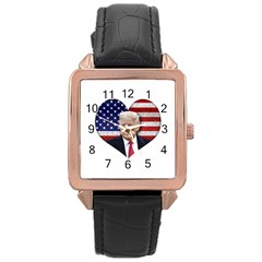 Trump President Sticker Design Rose Gold Leather Watch  by dflcprintsclothing