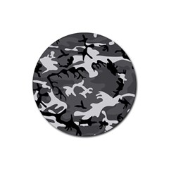 Army Winter Camo, Camouflage Pattern, Grey, Black Rubber Round Coaster (4 Pack)  by Casemiro