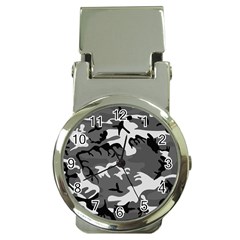 Army Winter Camo, Camouflage Pattern, Grey, Black Money Clip Watches by Casemiro