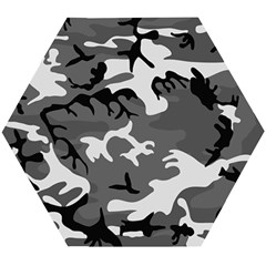 Army Winter Camo, Camouflage Pattern, Grey, Black Wooden Puzzle Hexagon by Casemiro