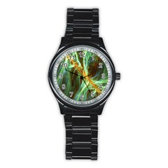 Abstract Illusion Stainless Steel Round Watch