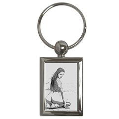 Beauty At The Beach, Sexy Girl Illustration, Black And White Key Chain (rectangle) by Casemiro