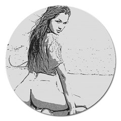 Beauty At The Beach, Sexy Girl Illustration, Black And White Magnet 5  (round) by Casemiro