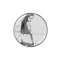 Beauty At The Beach, Sexy Girl Illustration, Black And White Hat Clip Ball Marker (4 Pack) by Casemiro