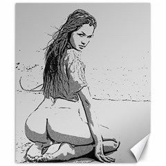 Beauty At The Beach, Sexy Girl Illustration, Black And White Canvas 8  X 10  by Casemiro