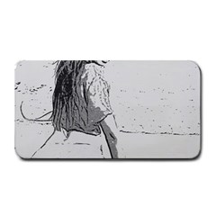 Beauty At The Beach, Sexy Girl Illustration, Black And White Medium Bar Mats by Casemiro