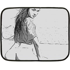 Beauty At The Beach, Sexy Girl Illustration, Black And White Double Sided Fleece Blanket (mini)  by Casemiro