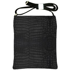 Black Crocodile Skin Shoulder Sling Bag by LoolyElzayat