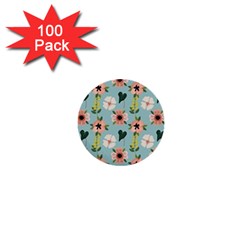 Flower White Blue Pattern Floral 1  Mini Buttons (100 Pack) 