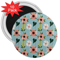 Flower White Blue Pattern Floral 3  Magnets (10 Pack)  by Mariart