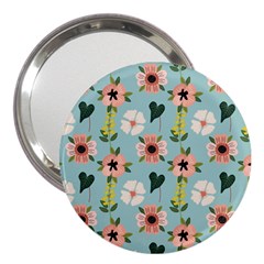Flower White Blue Pattern Floral 3  Handbag Mirrors by Mariart
