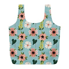 Flower White Blue Pattern Floral Full Print Recycle Bag (l)