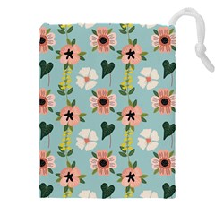 Flower White Blue Pattern Floral Drawstring Pouch (5xl) by Mariart