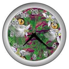 Illustrations Color Cat Flower Abstract Textures Wall Clock (silver)