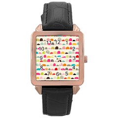 Scandinavian Folk Art Rainbow Road Rose Gold Leather Watch 