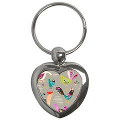 Scandinavian Birds Feather Weather Key Chain (heart)