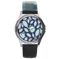 Orchard Fruits In Blue Round Metal Watch by andStretch