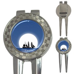 Boat Silhouette Moon Sailing 3-in-1 Golf Divots by HermanTelo
