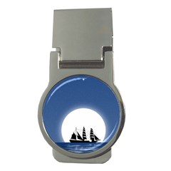 Boat Silhouette Moon Sailing Money Clips (round)  by HermanTelo