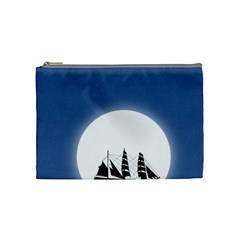 Boat Silhouette Moon Sailing Cosmetic Bag (medium)