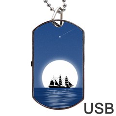 Boat Silhouette Moon Sailing Dog Tag Usb Flash (two Sides) by HermanTelo