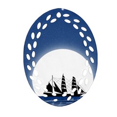 Boat Silhouette Moon Sailing Ornament (oval Filigree) by HermanTelo