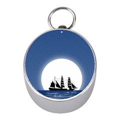 Boat Silhouette Moon Sailing Mini Silver Compasses by HermanTelo