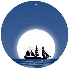 Boat Silhouette Moon Sailing Wooden Puzzle Round