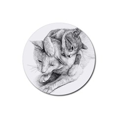 Cat Drawing Art Rubber Coaster (round)  by HermanTelo