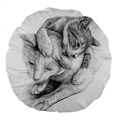 Cat Drawing Art Large 18  Premium Flano Round Cushions