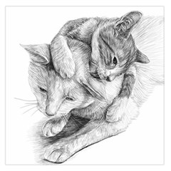 Cat Drawing Art Large Satin Scarf (square)