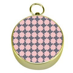 Retro Pink And Grey Pattern Gold Compasses