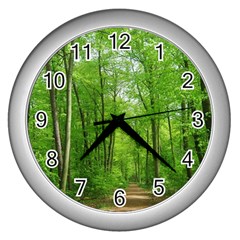 In The Forest The Fullness Of Spring, Green, Wall Clock (silver) by MartinsMysteriousPhotographerShop
