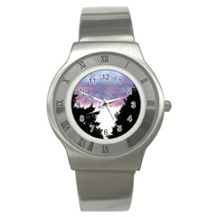 Colorful Overcast, Pink,violet,gray,black Stainless Steel Watch