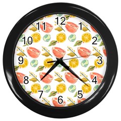 Citrus Gouache Pattern Wall Clock (black) by EvgeniaEsenina