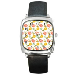 Citrus Gouache Pattern Square Metal Watch by EvgeniaEsenina