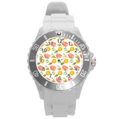 Citrus Gouache Pattern Round Plastic Sport Watch (l) by EvgeniaEsenina