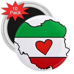 Heart Flag Map Of Iran  3  Magnets (10 Pack)  by abbeyz71