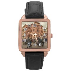 Piazza Di Spagna, Rome Italy Rose Gold Leather Watch  by dflcprintsclothing