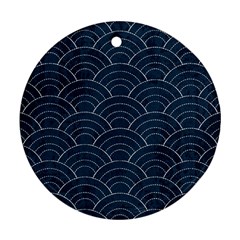 Blue Sashiko Pattern Round Ornament (two Sides) by goljakoff