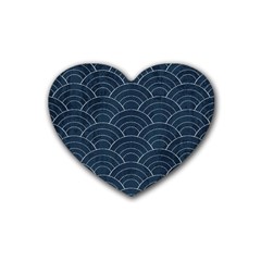 Blue Sashiko Pattern Rubber Coaster (heart) 