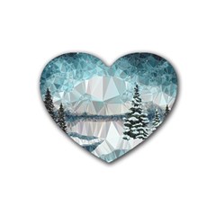 Winter Landscape Low Poly Polygons Rubber Coaster (heart)  by HermanTelo