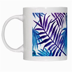 Blue Tropical Leaves White Mugs by goljakoff