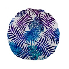 Blue Tropical Leaves Standard 15  Premium Round Cushions by goljakoff