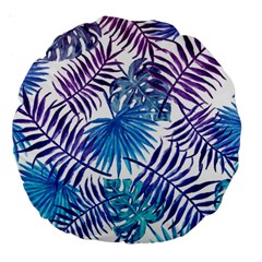 Blue Tropical Leaves Large 18  Premium Round Cushions by goljakoff