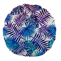 Blue Tropical Leaves Large 18  Premium Flano Round Cushions by goljakoff